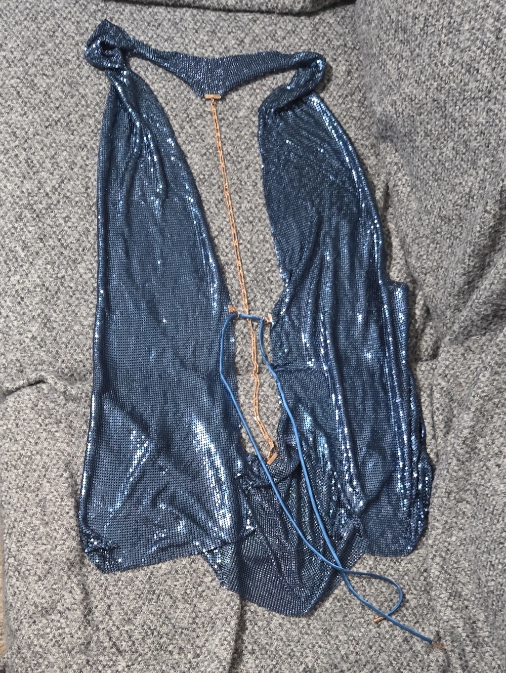 Savage X Fenty Shimmery Blue Halter with Gold Chain Detail